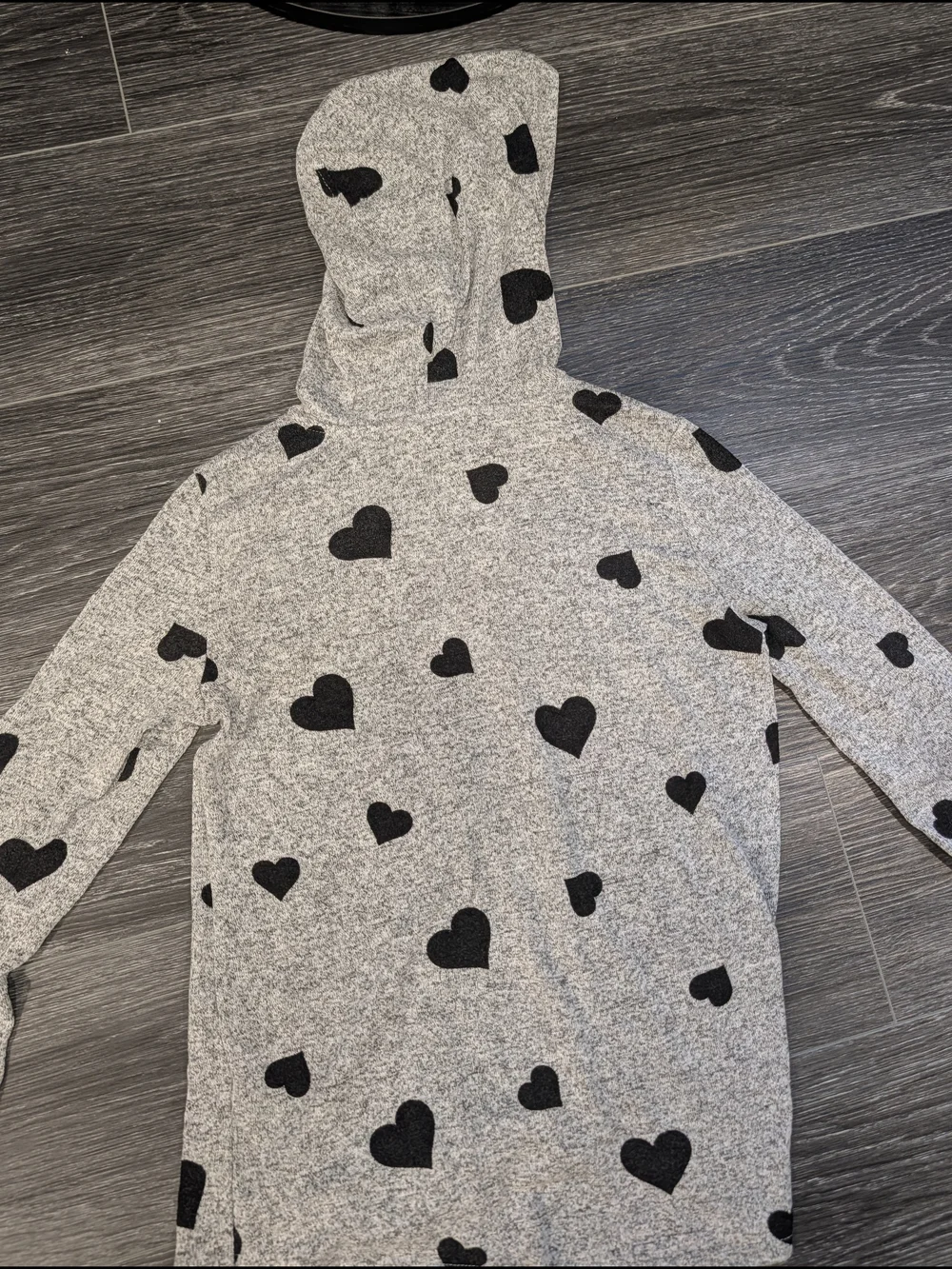 Kids Gray Hoodie Shirt with Black Hearts and Sparkle LOVE